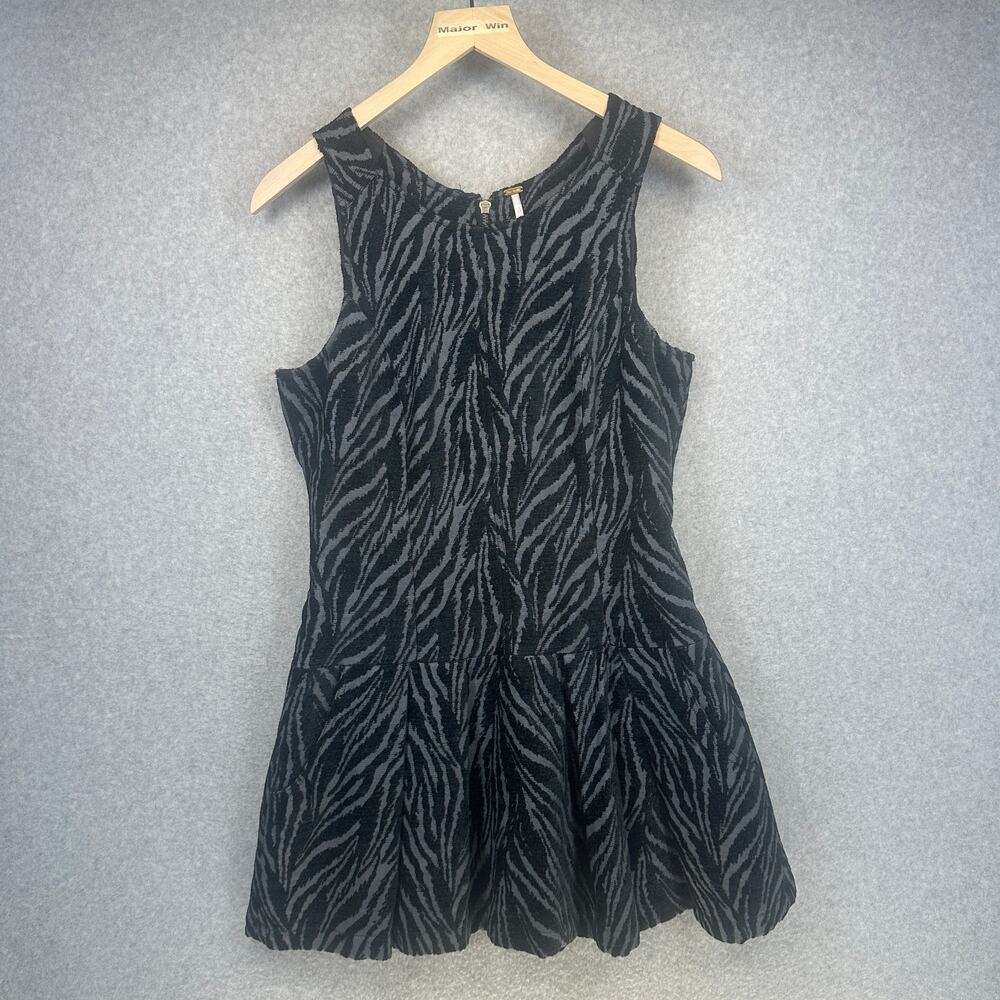 Free People Chenille Zebra Print Drop Waist Dress Womens Size 8 Black Combo Mini